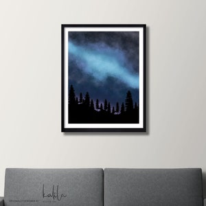 Forest Galaxy Painting, Galaxy Print, Watercolor Print, Nebula, Space, Wall Art