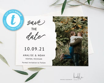 Modern Photo Save The Date Template, Wedding Save The Date, Engagement Photo Save the Dates, INSTANT DOWNLOAD, Editable, Template
