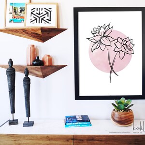 Modern Pink Watercolor Flower Print, Lotus, Flower Print, Watercolor Print, Modern Art, Wall Art