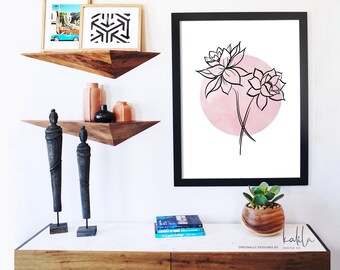 Modern Pink Watercolor Flower Print, Lotus, Flower Print, Watercolor Print, Modern Art, Wall Art