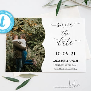Modern Photo Save The Date Template, Wedding Save The Date, Engagement Photo Save the Dates, INSTANT DOWNLOAD, Editable, Template