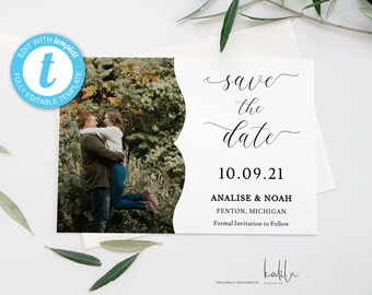 Modern Photo Save The Date Template, Wedding Save The Date, Engagement Photo Save the Dates, INSTANT DOWNLOAD, Editable, Template