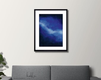 Blue Galaxy Painting, Galaxy Print, Watercolor Print, Nebula, Space, Wall Art