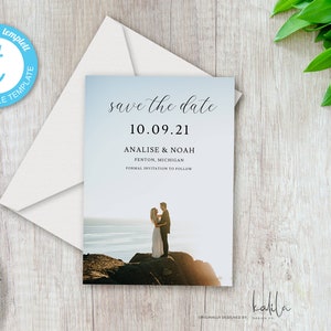 Modern Engagement Photo Save The Date Template, Wedding Save The Date, Engagement Photo Save the Dates, INSTANT DOWNLOAD, Editable, Template