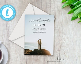 Modern Engagement Photo Save The Date Template, Wedding Save The Date, Engagement Photo Save the Dates, INSTANT DOWNLOAD, Editable, Template