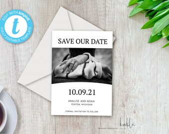 Modern Minimalist Photo Save The Date Template, Wedding Save The Date, Engagement Photo Save the Dates, INSTANT DOWNLOAD, Editable, Template