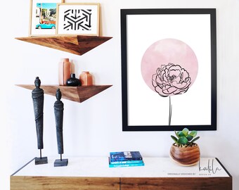 Modern Pink Watercolor Flower Print, Peony, Flower Print, Watercolor Print, Modern Art, Wall Art