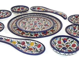 Handmade Ceramic Breakfast Set: Floral Palestinian Tableware (10-Piece)