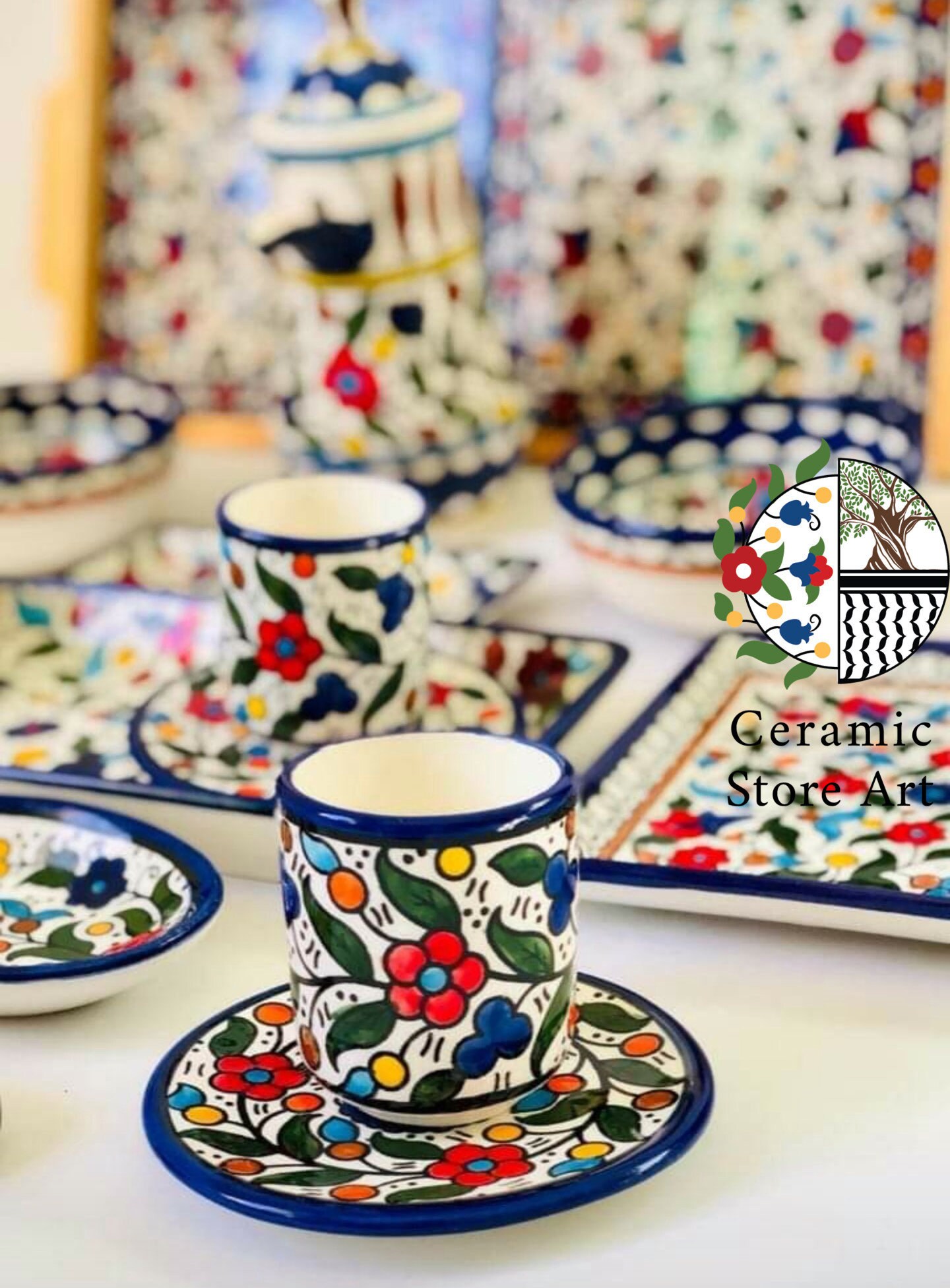  FAIRMONT 陶磁器製食器セット 花柄 手作りの花柄陶器食器セット：パレスチナのサービングウェア（22点