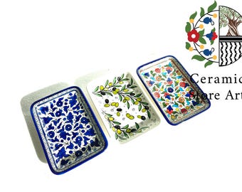 Ręcznie robiony palestyński ceramiczny talerz do serwowania: Kwiatowe naczynie z Hebronu