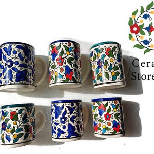 Ceramic Mugs Set Handmade  hand painted High Quality  traditional ceramic mug's set , Nice Gift , traditional Palestinian Hebron Ceramic