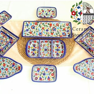Breakfast Serving Ceramic Set 12 items Multicolored floral | Handmade Handcrafted Ceramic Tableware Set | Hebron Ceramic Set | Nice Gift
