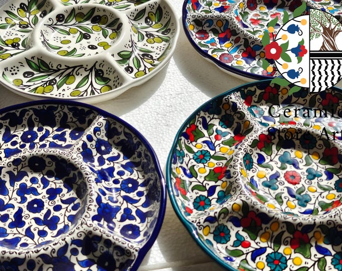 Ceramic Appetizer Platter: Palestinian Hebron Ceramic Floral Serving Plate