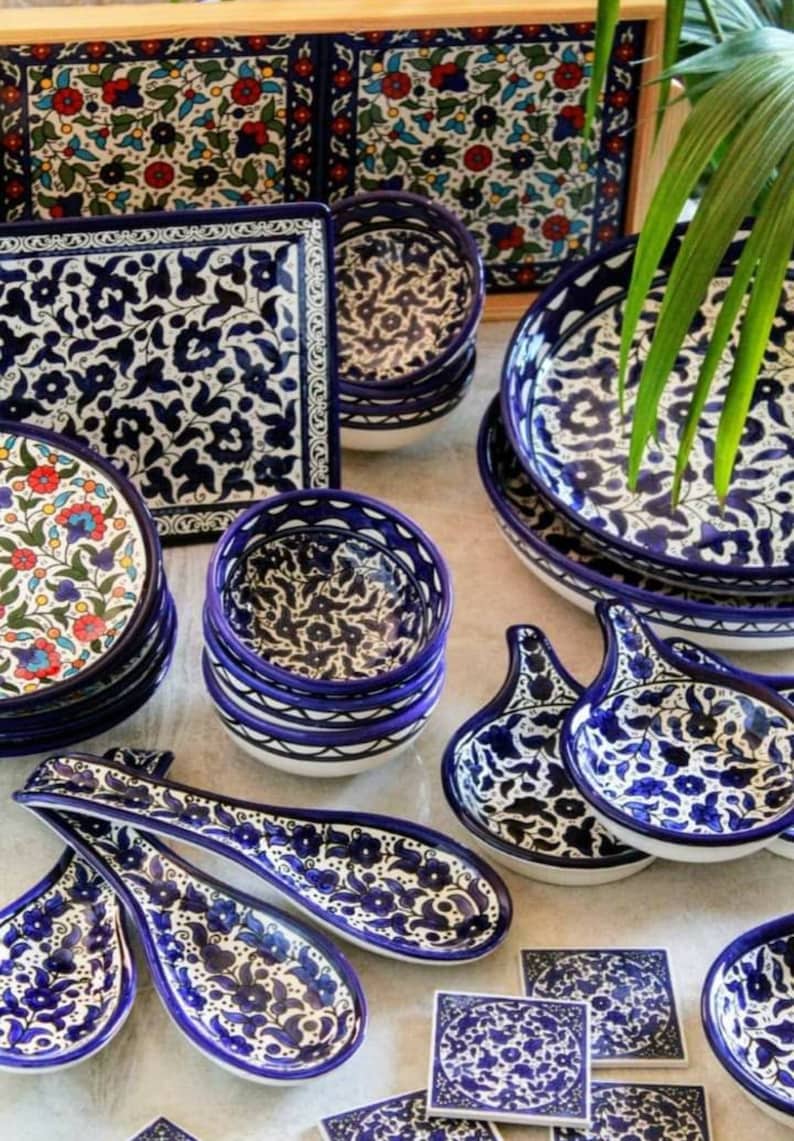 Handmade Handpainted Ceramic Palestinian Hebron Products for kitchenware Drinkware Dinning Serving custom order image 1