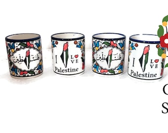 Handmade Palestinian Ceramic Mug: Hebron Hand-Painted Coffee Cup Palestine Mug