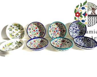 Ceramic shallow Bowl 15cm | Handmade Handpainted High Quality Ceramic | Multi Colored Floral | Blue and white | Palestinian  Hebron Ceramic