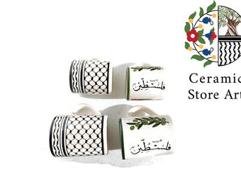 Handmade Palestinian Ceramic Mug: Keffiyeh & Handala Design
