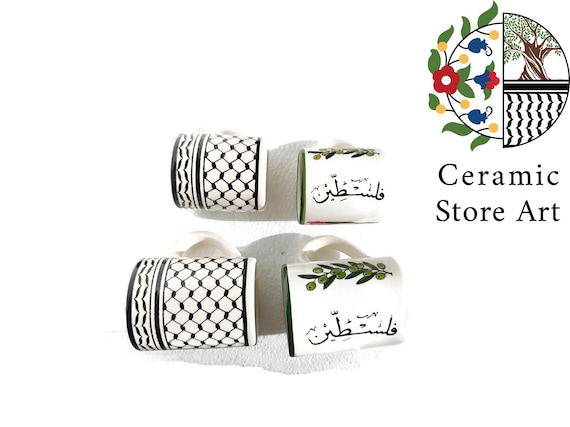 Handmade Palestinian Ceramic Mug: Keffiyeh & Handala Design