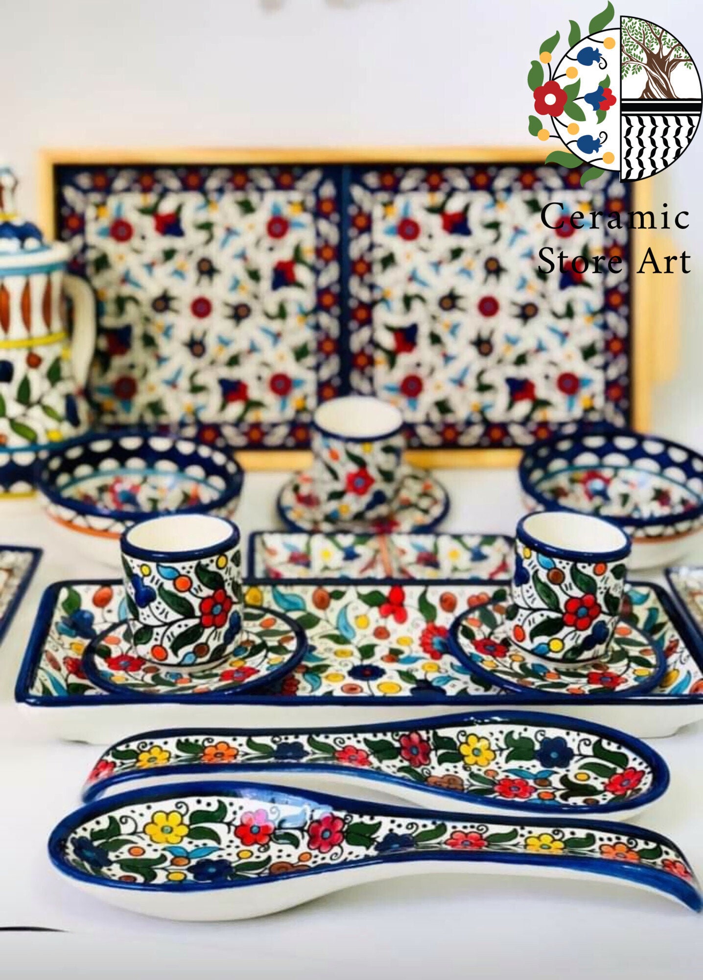 Palestinian Plate Handmade Palestinian Ceramic Dinnerware Set: Floral Kitchenware 100 ...