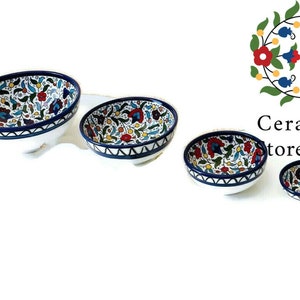 4 Ceramic Bowls for Serving Food | Floral Multi Colored | Blue and white | High Quality Handmade Hand-painted  | Hebron Ceramic