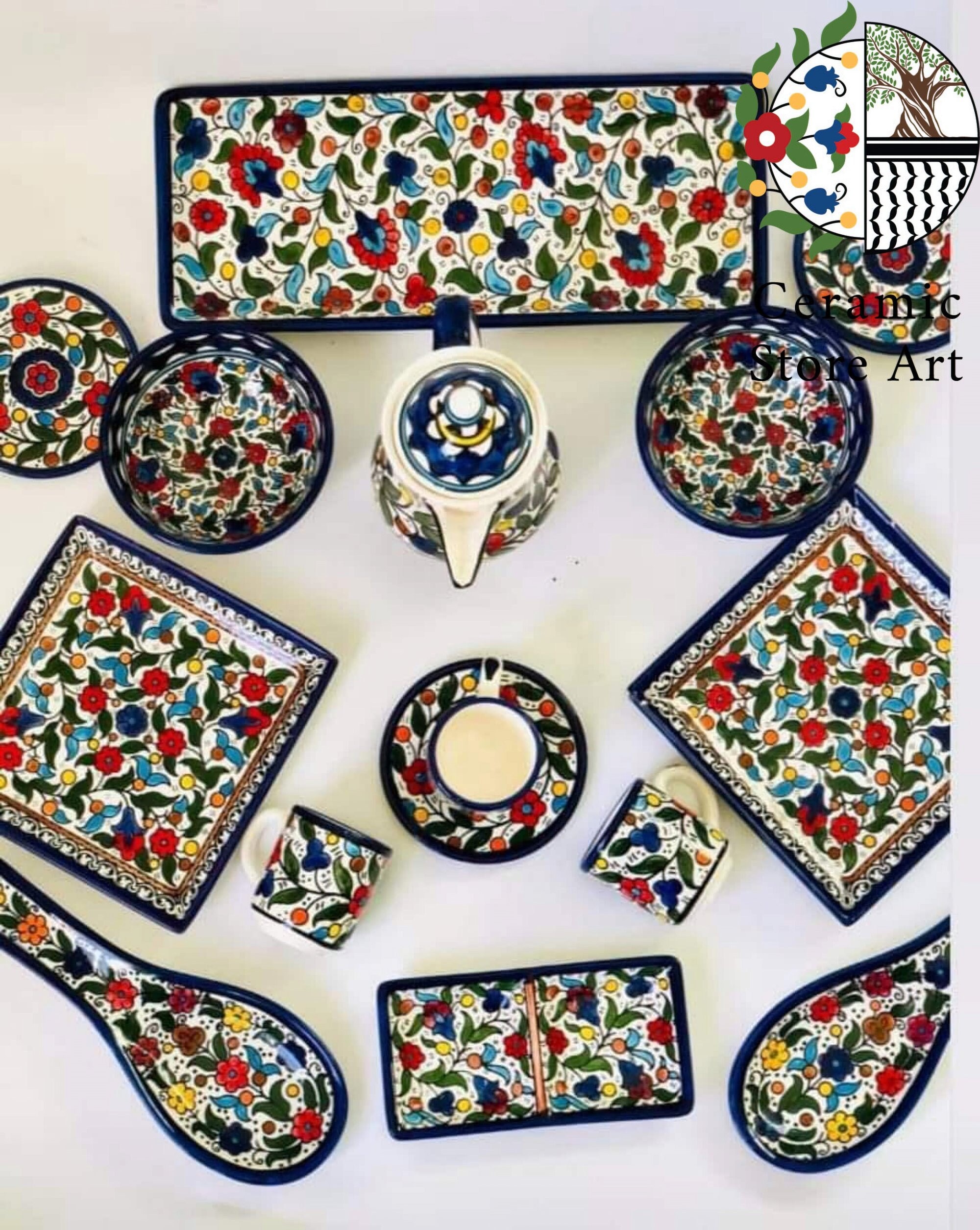 Palestinian Plate Handmade Palestinian Ceramic Dinnerware Set: Floral Kitchenware 100 ...