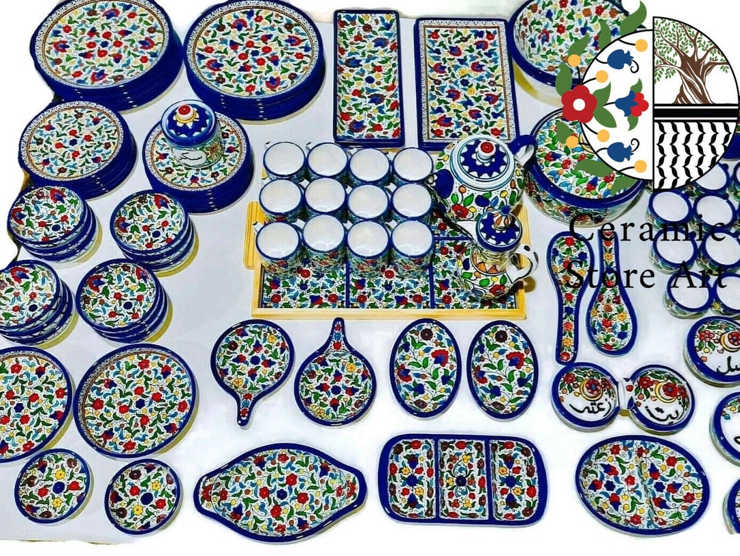 Handmade Palestinian Ceramic Dinnerware Set: Floral Kitchenware 100 ...