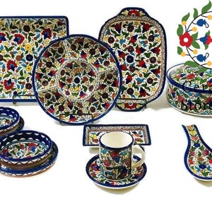 Palestinian Ceramic Serving Set 16 Handmade hand painted | Colorful Floral Design | Handcrafted Ceramic | Hebron Ceramic Art Gift
