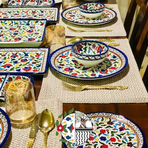 King&#39;s Set Tableware Ceramic 21 items handmade Hand painted high quality serving Ceramic Set | Multicolored  | Blue | Palestinian Hebron