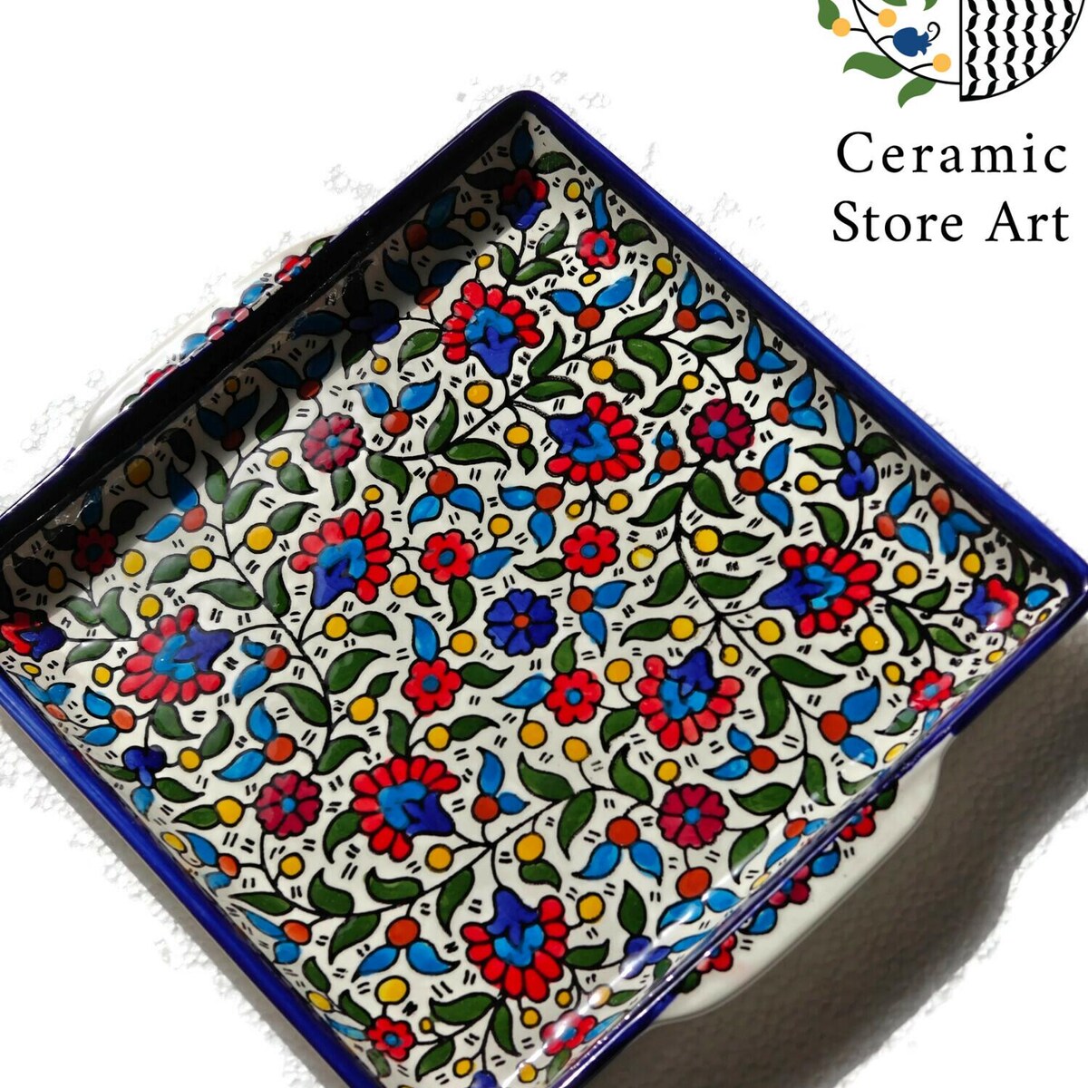 Palestinian Handmade Ceramic Square Platter | Handmade Hand Painted Ceramic | Multi Colored | Blue and White | Turquoise | Palestinian Product Hebron Ceramic - Etsy