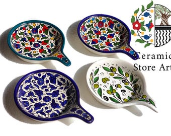 Handmade Ceramic Spoon Rest: Palestinian Hebron Art, Floral Design