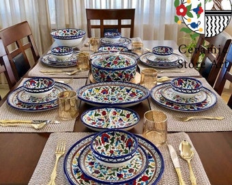 King's Set Tableware Ceramic 24 items handmade Handpainted high quality traditional serving Ceramic Set | Multicolored | Palestinian Hebron