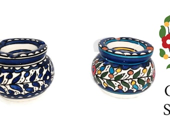Moroccan Ceramic Ashtray Design l Handmade Hand-painted  | Hebron ceramic | Navy and White | Multicolored