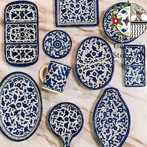 Ceramic Tableware Set 10 items Handmade Hand-painted High Quality  | Navy Blue & White Patterns | Dinning | Palestinian Hebron ceramic