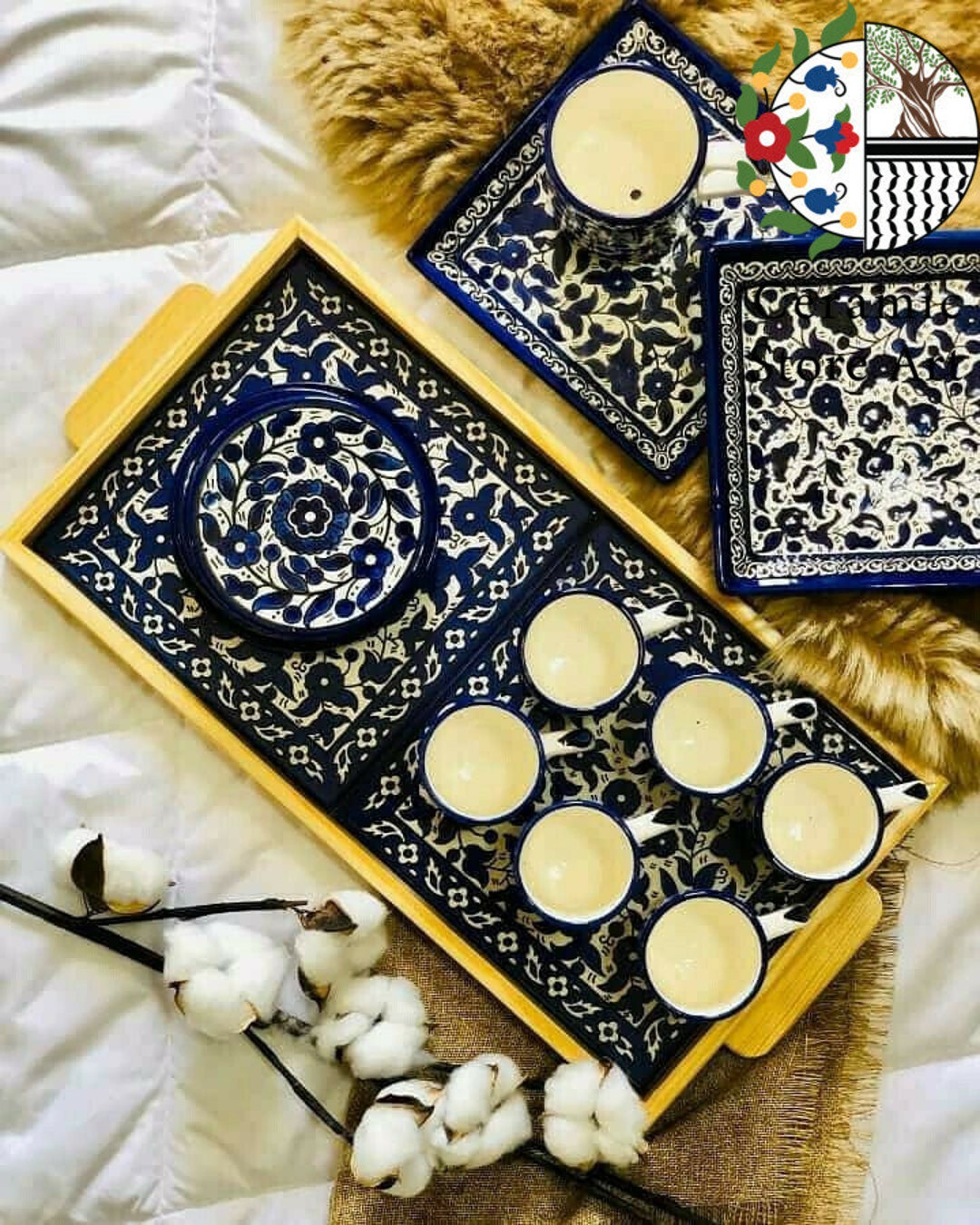 Hand-painted Ceramic Tea Set: Palestinian Floral Drinkware, 15-piece - Etsy