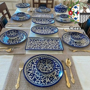 Tableware Ceramic 18-piece Handmade Handpainted Dinnerware Ceramic Set | Navy | Colored | Turquoise | Palestine Ceramic King's Dinning Set
