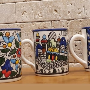 Jerusalem Painted ceramic mug  Handmade Hand-painted high quality ceramic Jerusalem Mug | multi colored Jerusalem pattern | Hebron ceramic