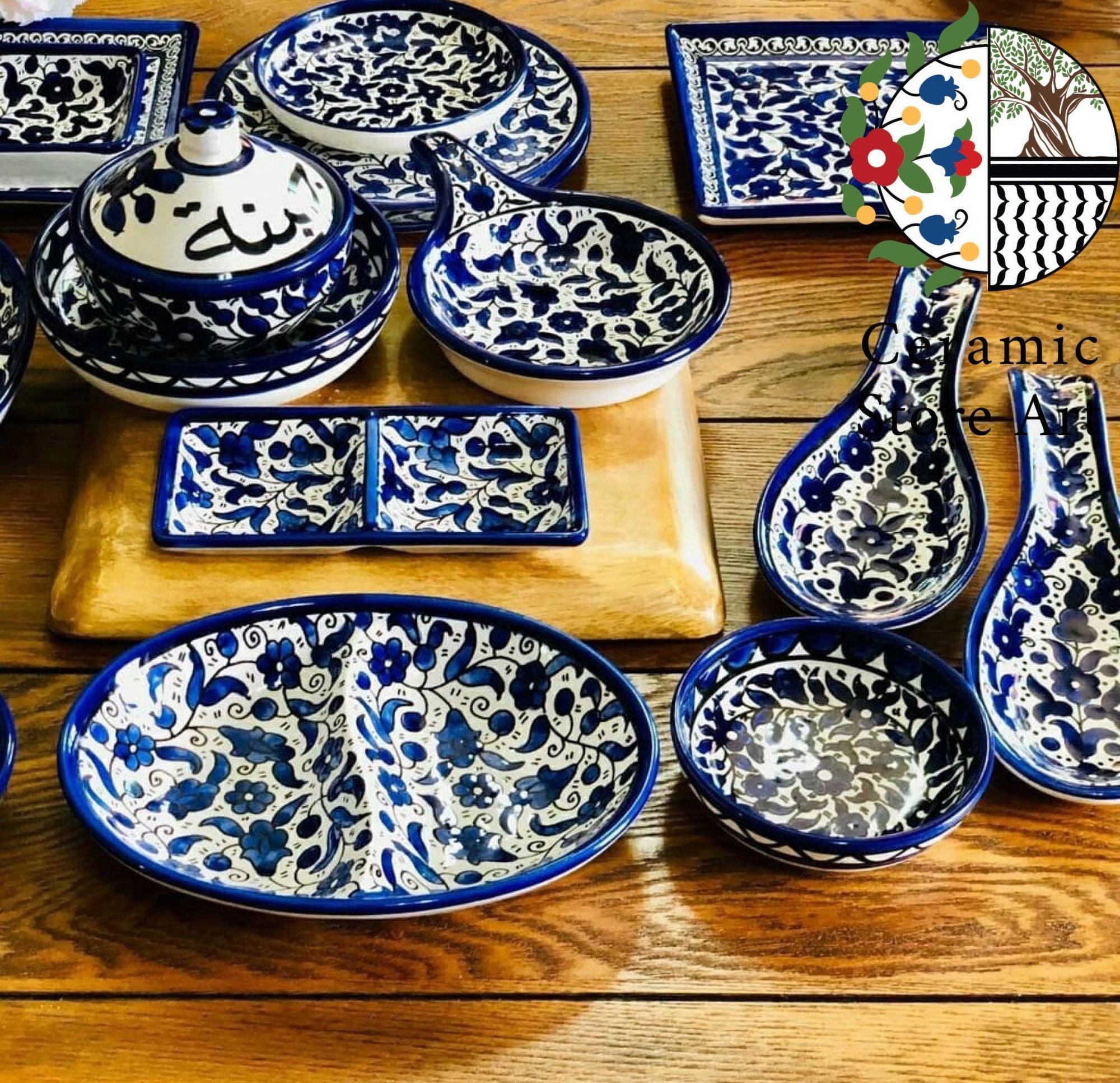 Palestinian Plate Handmade Palestinian Ceramic Dinnerware Set: Floral Kitchenware 100 ...