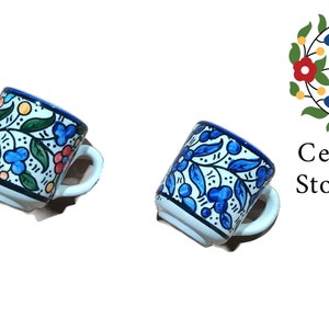 Ceramic Small Mug for coffee | Colorful | Navy | Handmade hand painted , Nice Gift , Palestinian Hebron Ceramic