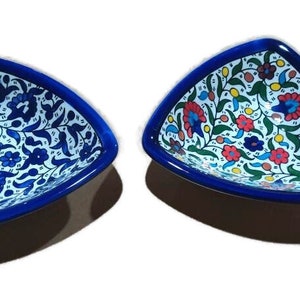 Triangle ceramic Plate Set  | Multi colored Floral  | Handmade Hand painted Ceramic | Serving Dish for Nuts | Hebron Ceramic l Palestine