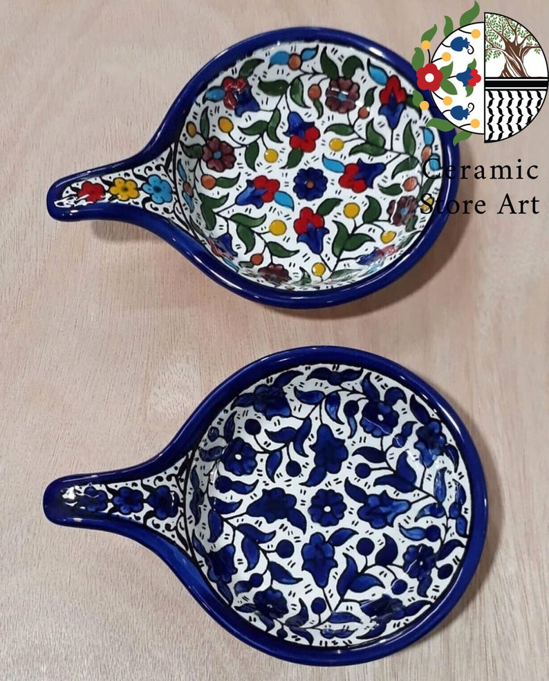 Palestinian Plate Hand-painted Palestinian Ceramic Serving Set: Floral Hebron Plates, 12 ...