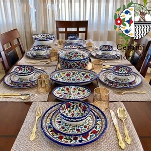 King&#39;s Set Tableware Ceramic 24 items handmade Handpainted high quality traditional serving Ceramic Set | Multicolored | Palestinian Hebron