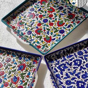Ceramic square Platter | Handmade Hand painted Ceramic | Multi Colored | Blue and white | Turquoise | Palestinian Product Hebron Ceramic
