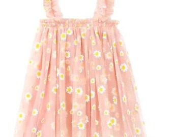 Pfirsich Gänseblümchen Tüllkleid, Kleines Mädchenkleid, Tüllkleid für Mädchen, Sommerkleid für Mädchen