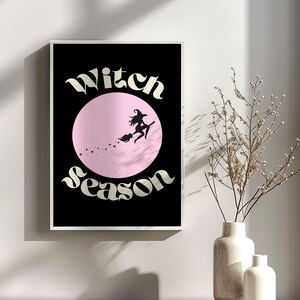 Heksenseizoenprint, trendy herfstkunst aan de muur, digitale downloadprint, Halloween-poster, esthetische wanddecoratie, afdrukbare kunstposter