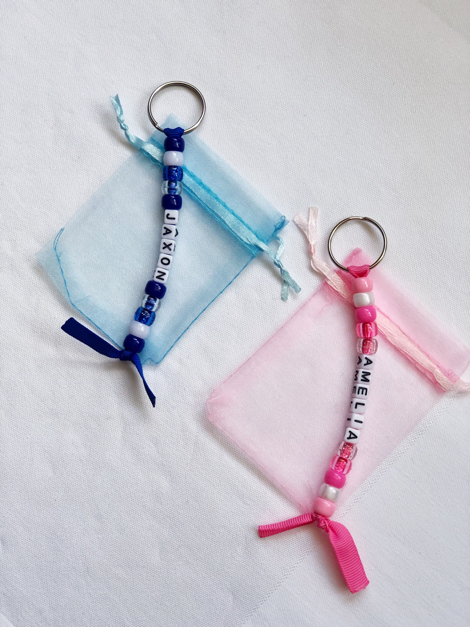 Personalised Bead Name Tags Keyring School bag Tags Etsy