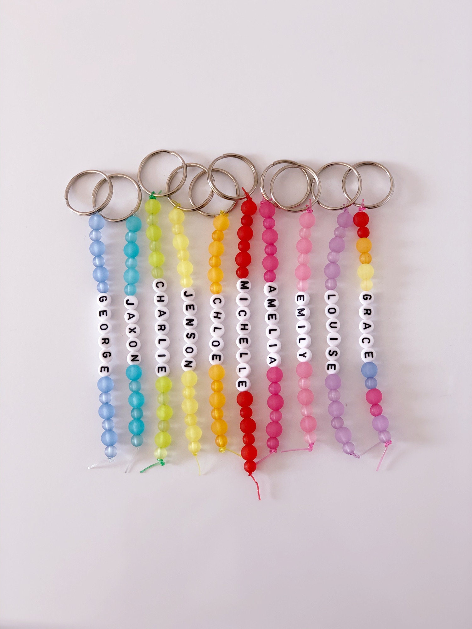 Personalised bead name tags keyring school bag tags book Etsy