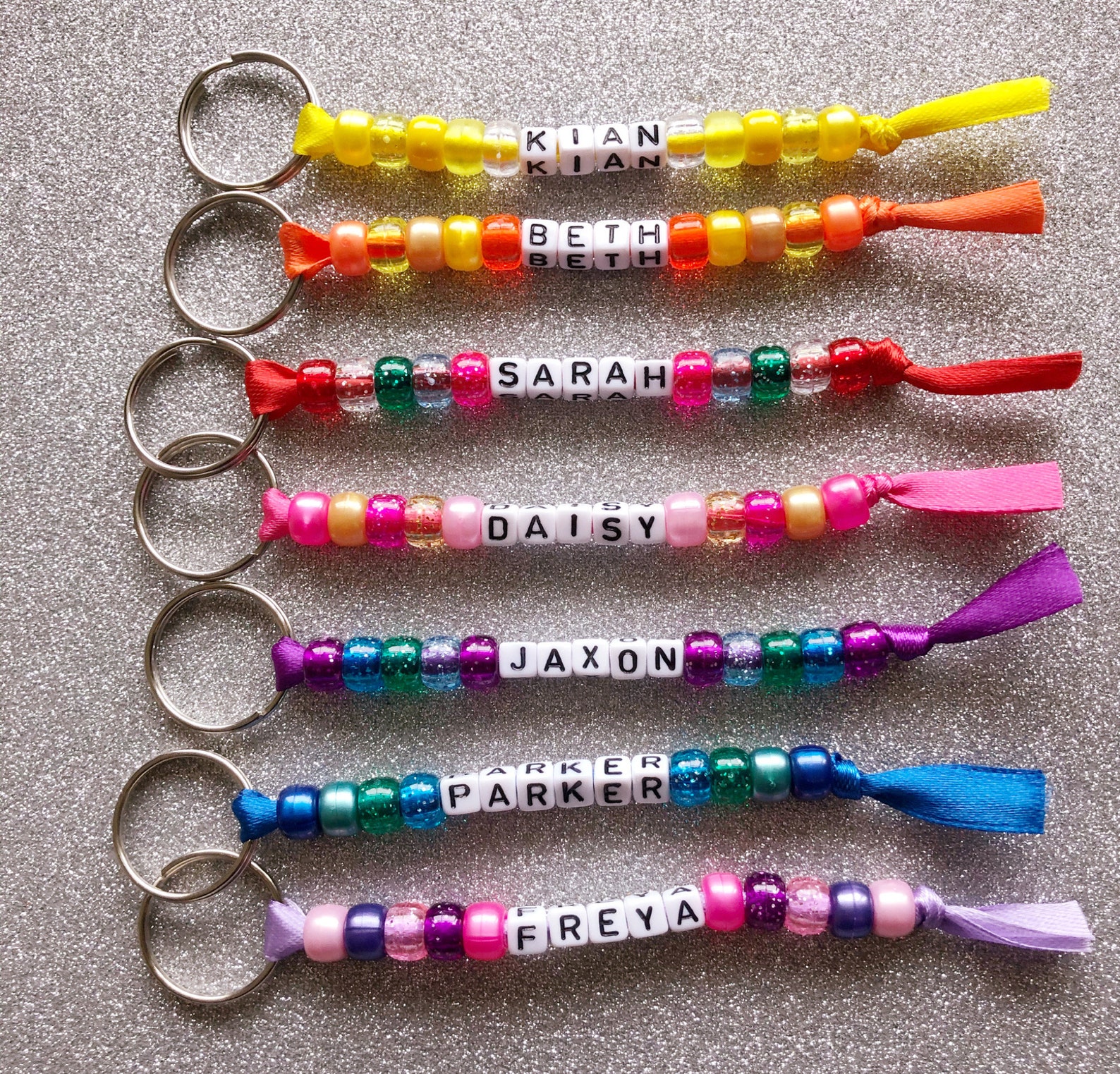 Personalised Bead Keyring Name Tags School Bag Tags Book Etsy UK