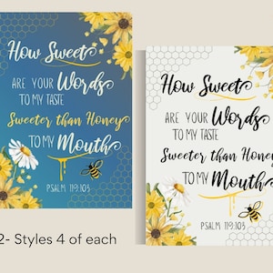 Bee DRUCKBARE Schriftkunst, acht Geschenkanhänger, Psalm 119: 103, süß wie Honig, 2,5 "x 3,5" Karten, digitale College Bögen, Ermutigungskarte