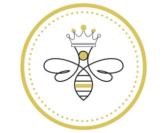 Queen Bee | Gold Circle Honeybee Clipart |  (Digital Download) | SVG | PNG Resizable and a JPEG "3X3" file