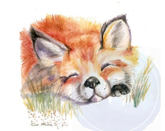 Baby Fox Watercolor, Giclée Print, Personalization available - Comes on Watercolor paper, 5x7 or 8x10